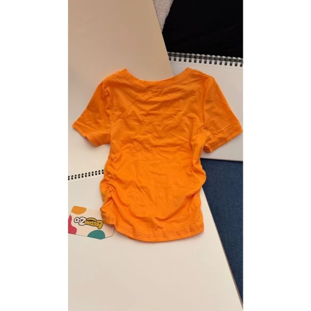 Bright Orange Ruched Side Girls T-Shirt Top Size 7-8Y